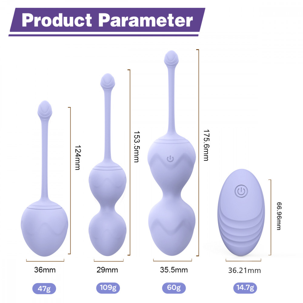 Вагинальные шарики и тренажеры - Набор вагинальных виброшариков Every Night Toys Lela, 3 шт, с дистанционным пультом, сиреневый 9