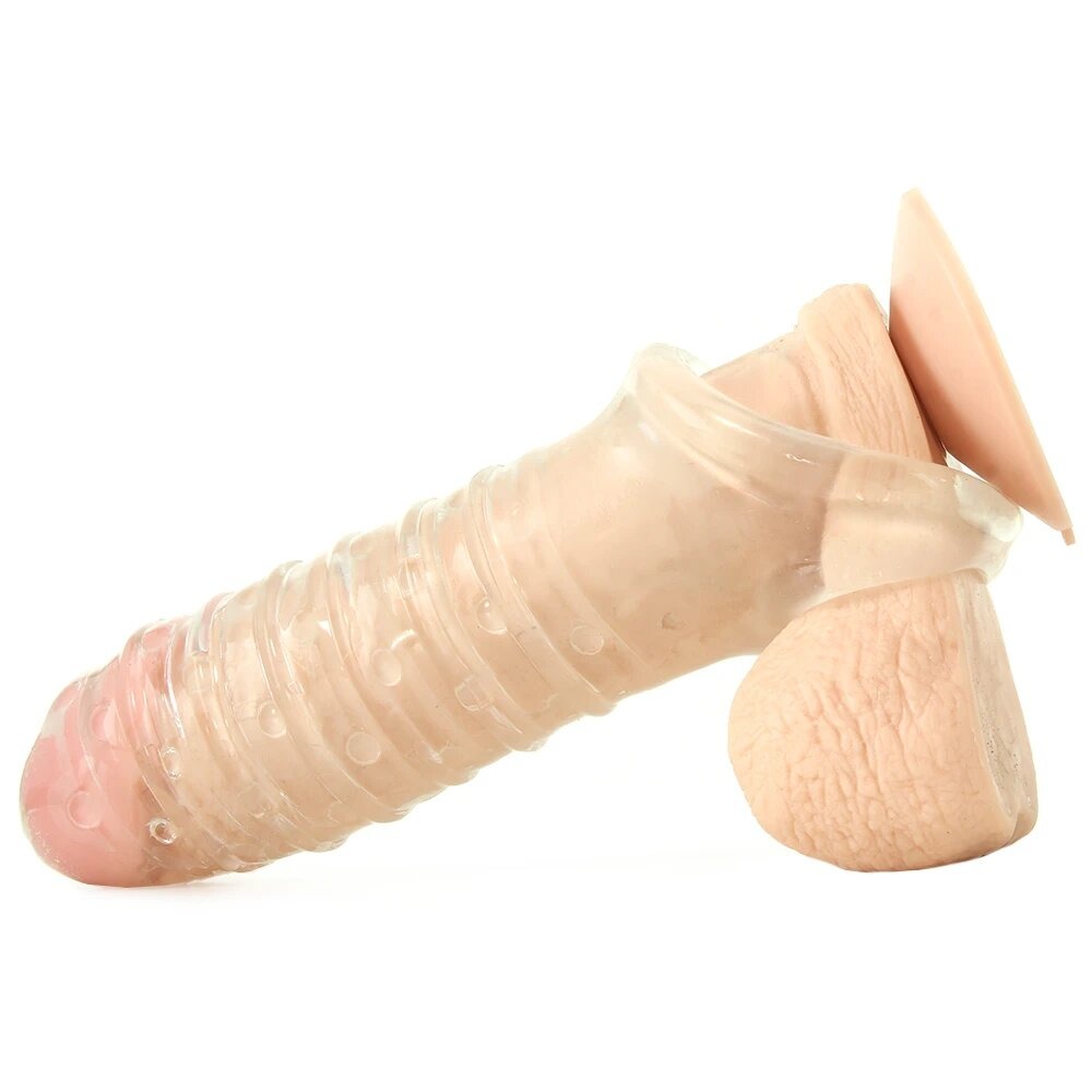 Эрекционные кольца и насадки - Насадка на пенис удлиняющая RENEGADE RIBBED EXTENSION CLEAR 3