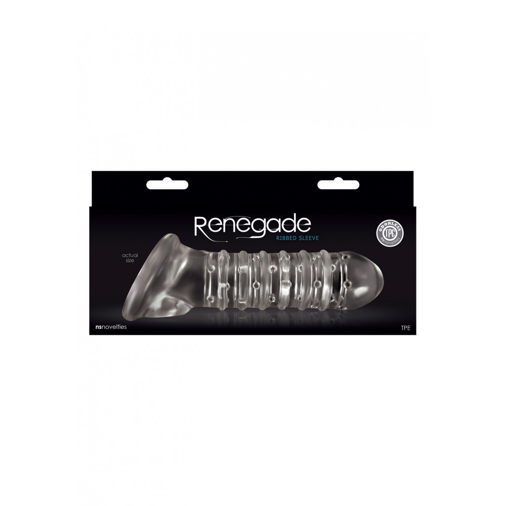 Эрекционные кольца и насадки - Насадка на пенис удлиняющая RENEGADE RIBBED EXTENSION CLEAR 4