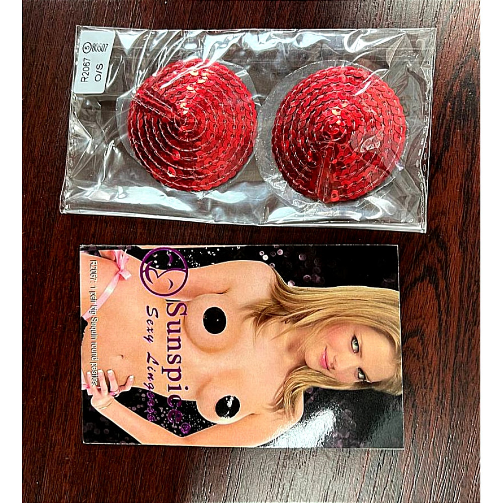 Разное - Пестисы на соски круглые Sunspice с пайетками, красные 1