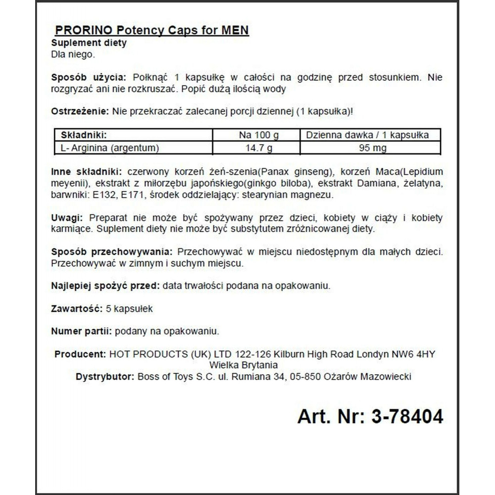 Возбуждающие препараты - Возбуждающие капсулы для мужчин ERO PRORINO black line Potency,(цена за 5 капсул в упаковке) 1