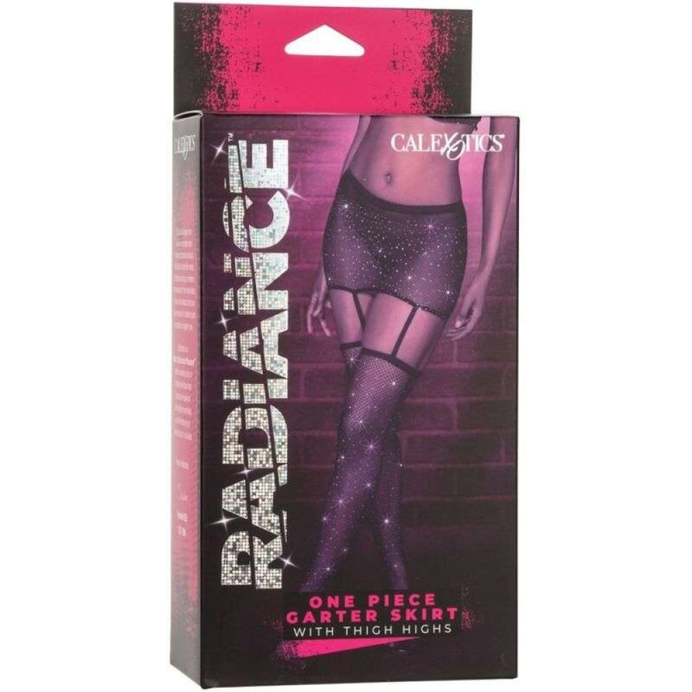 Разное - Пояс-юбка с чулками в сетку со стразами Calexotics Garter Skirt Thigh Highs, черный 3