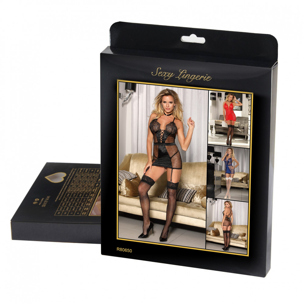 Різне - Сексуальний прозорий пеньюар у сіточку з підв'язками Star Night чорний, M 4