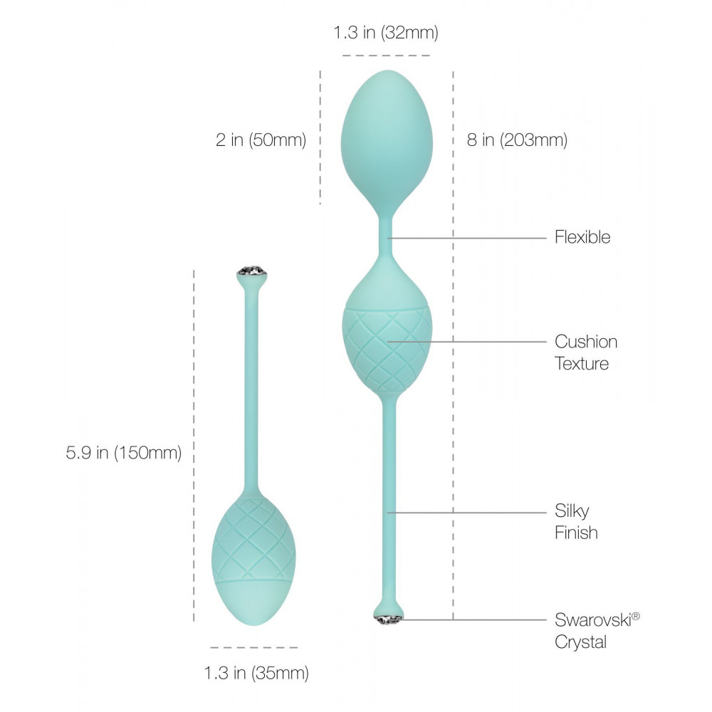 Вагинальные шарики - Роскошные вагинальные шарики PILLOW TALK - Frisky Teal с кристаллом, диаметр 3,2см, вес 49-75гр 3