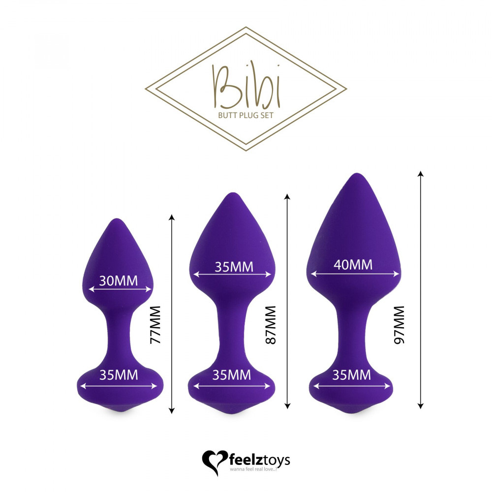 Наборы анальных пробок - Набор силиконовых анальных пробок FeelzToys - Bibi Butt Plug Set 3 pcs Purple 5
