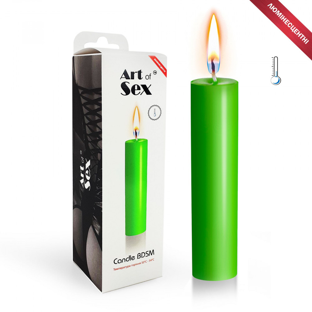 БДСМ аксессуары - Зеленая свеча восковая Art of Sex size M 15 см низкотемпературная, люминесцентная