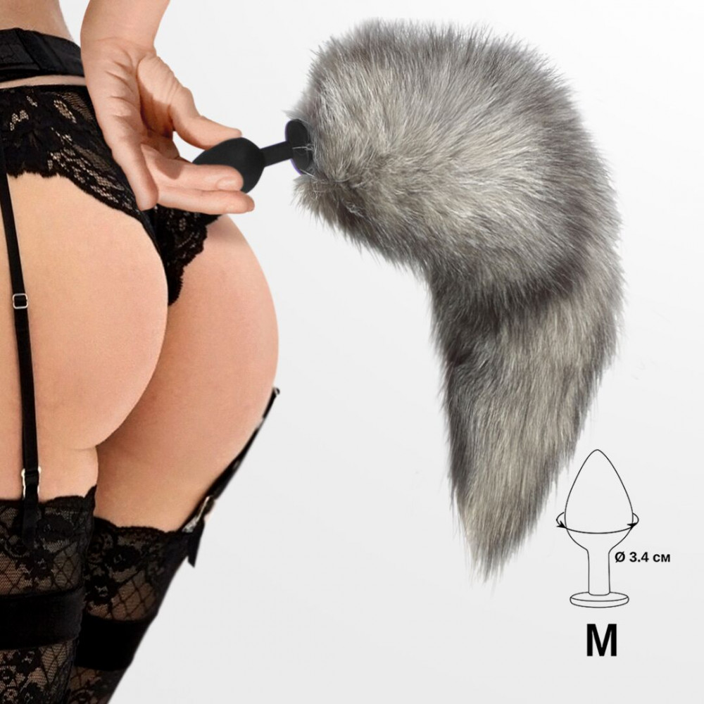 Анальный хвост - Силиконовая анальная пробка с хвостом из натурального меха Art of Sex size M Artctic fox 3