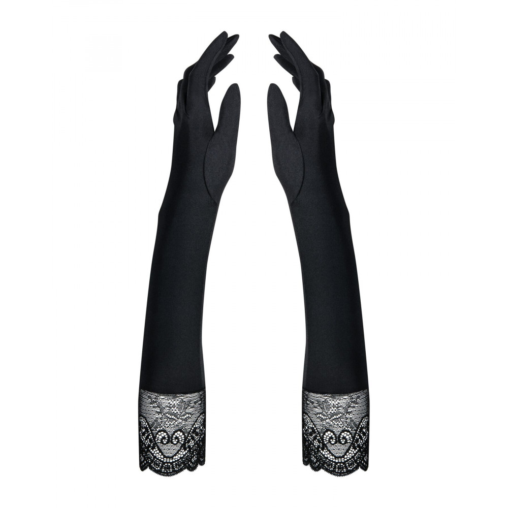 Чулки - Высокие перчатки с камнями и кружевом Obsessive Miamor gloves, black