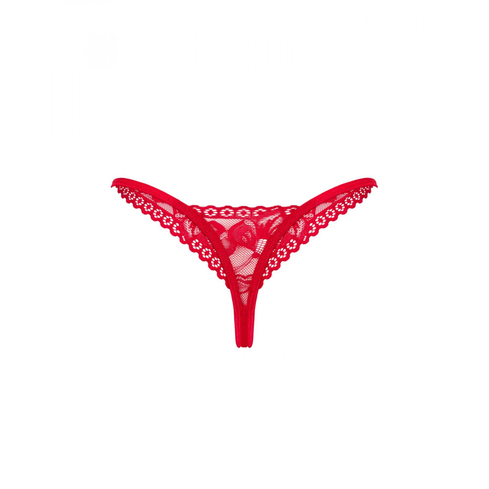 Чулки - Кружевные стринги Obsessive Lacelove thong XS/S Red, низкая посадка 4