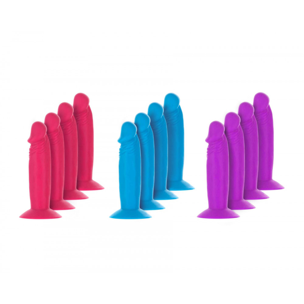 Секс приколы - Набор фаллоимитаторов ADDICTION Silly Willy 3.3” Silicone Dildo, 3 цвета, 12 шт