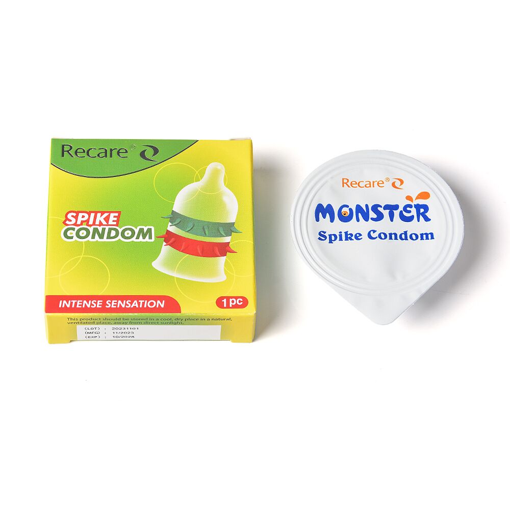 Эрекционные кольца без вибрации - Насадка на член Recare Spike Condom Green (презерватив с рядами шипов) 3