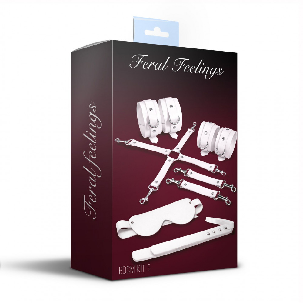 БДСМ іграшки - Набір Feral Feelings BDSM Kit 5 White, наручники, поножі, хрестовина, маска, падл 1