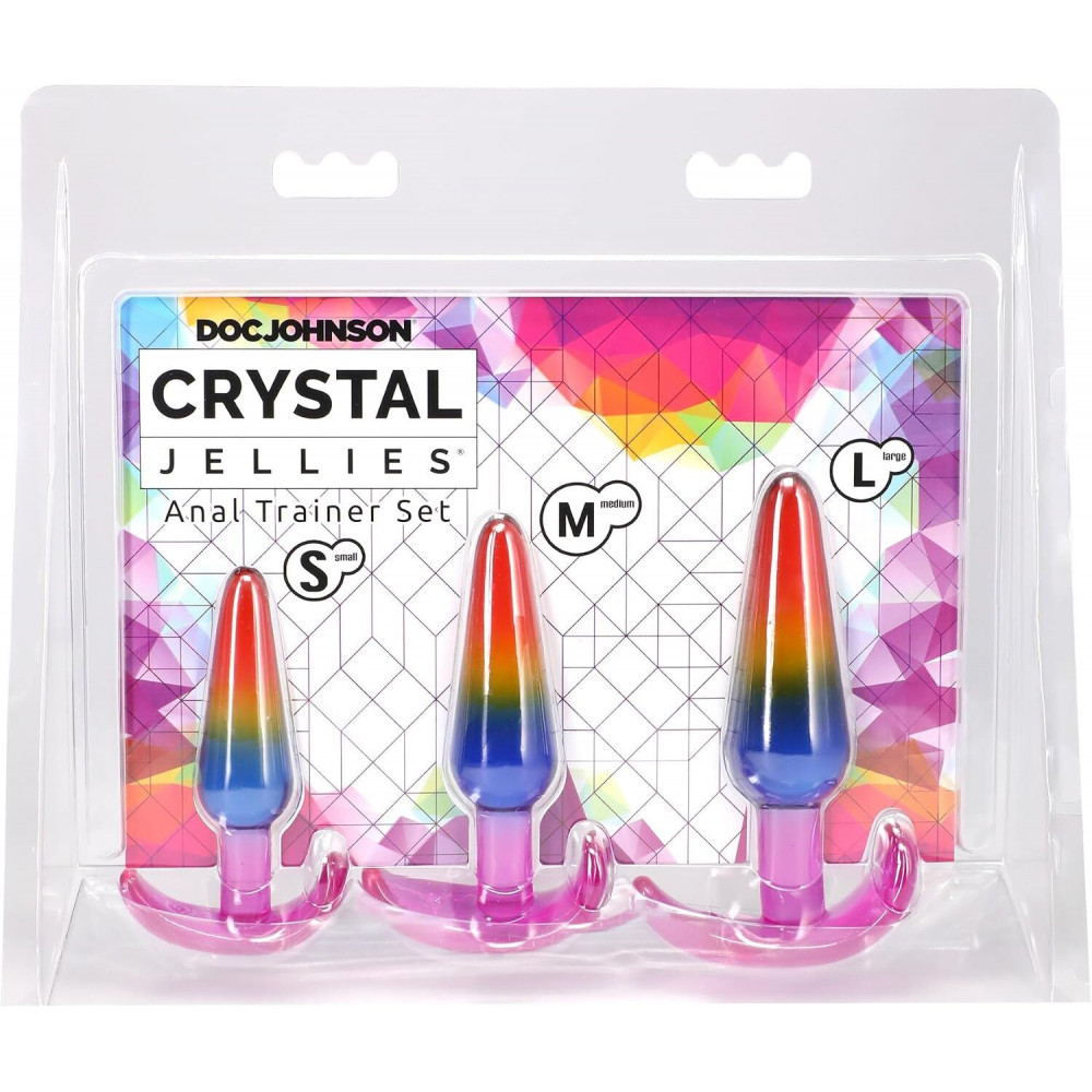 Анальные игрушки - Набор анальных пробок Doc Johnson Crystal Jellies - Anal Trainer Set - Rainbow 7