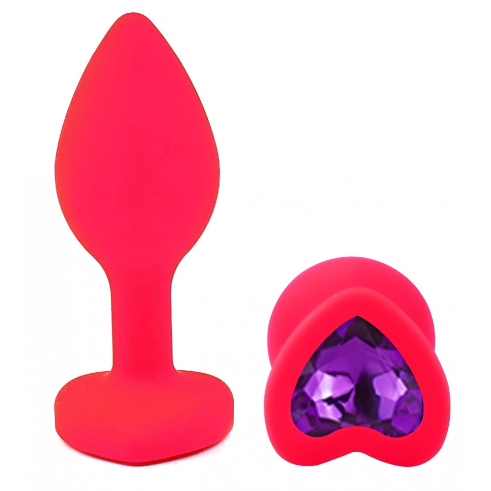 Анальные игрушки без вибрации - Силиконовая анальная пробка EGZO - Silicone Pink Heart Plug Purple, size S 3