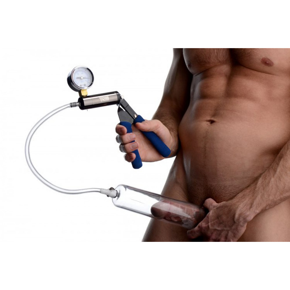 Секс игрушки - Вакуумная помпа для мужчин механическая Tom of Finland прозрачная, 24 х 5.7 см 4