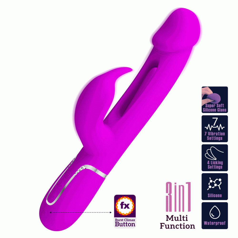 Вибратор-кролик - Вибратор-кролик с язычком в корпусе Pretty Love Twinkled Tenderness 3в1, фуксия, 23.2 х 3.7 см 2