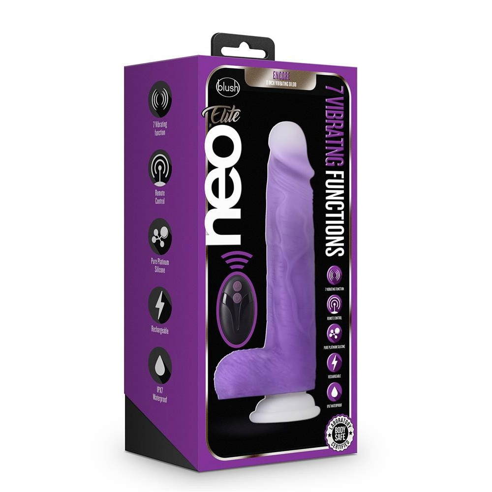 Секс игрушки - Вибратор реалистик на присоске, с дистанционным пультом управления Blush Neo Elite Encore фиолетовый 1