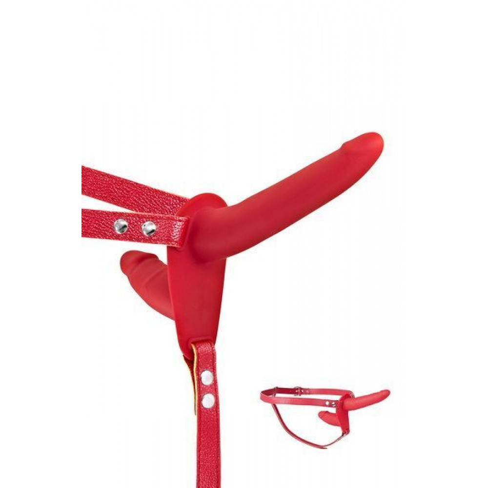 Секс игрушки - Двойной страпон Fetish Tentation Strap-On with Double Dildo Red (мятая упаковка!!!)