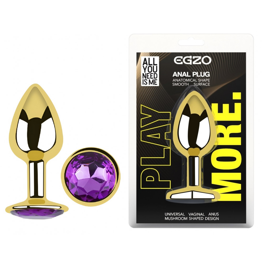 Анальные игрушки без вибрации - Анальная пробка с кристаллом EGZO - Gold Round Plug Purple size S