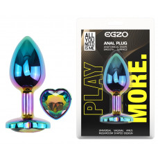 Анальная пробка с кристаллом EGZO - Multicolor Heart Plug Rainbow size M