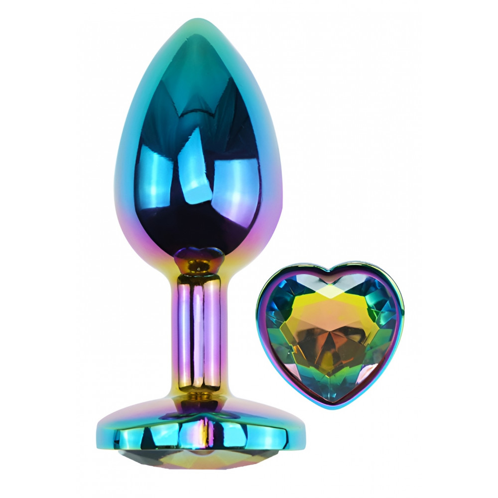 - Анальная пробка с кристаллом EGZO - Multicolor Heart Plug Rainbow size M 1