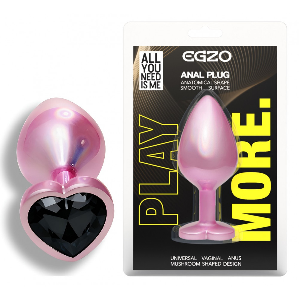 Разное - Анальная пробка с кристаллом EGZO - Pink Perl Heart Plug Black, size S