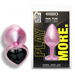 Анальная пробка с кристаллом EGZO - Pink Perl Heart Plug Black, size S