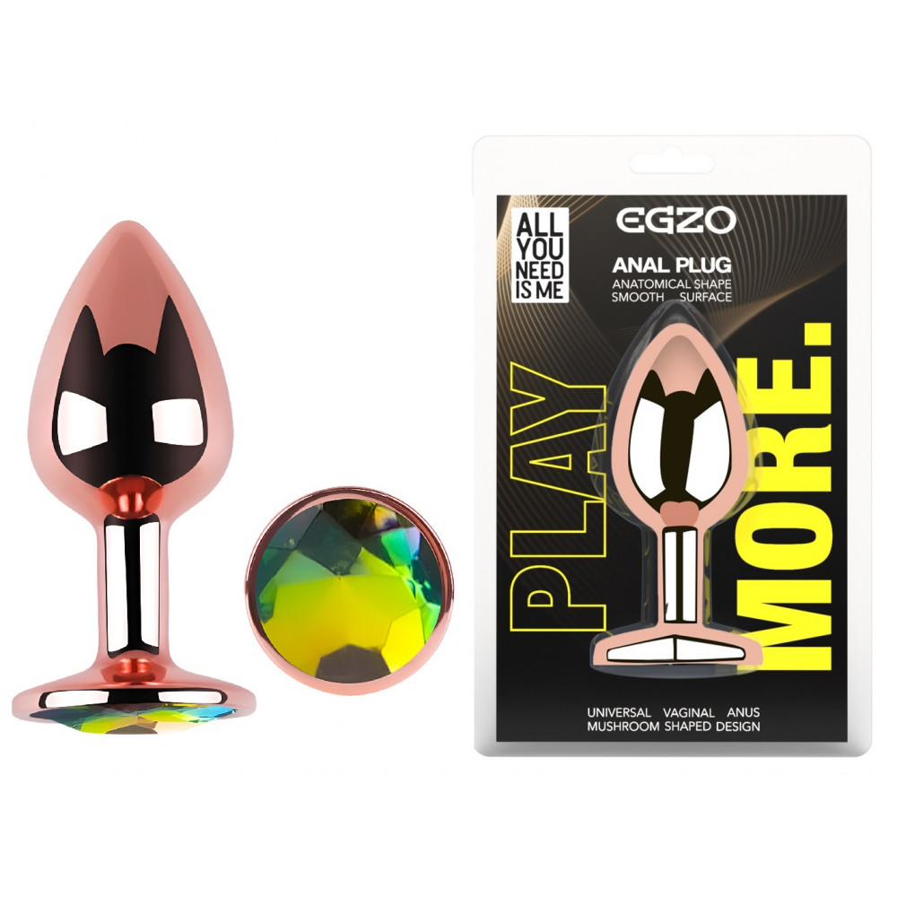 - Анальна пробка з кристалом EGZO - Rose Gold Round Plug Rainbow size M