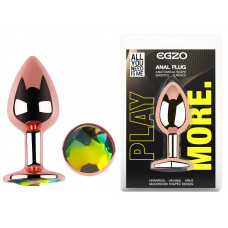 Анальна пробка з кристалом EGZO - Rose Gold Round Plug Rainbow size M