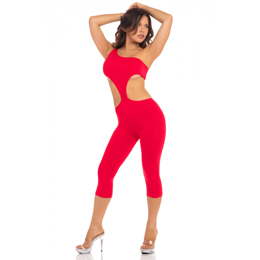 Эротическое белье - Комбинезон ONE SHOULDER CROPPED CATSUIT RED, S/M