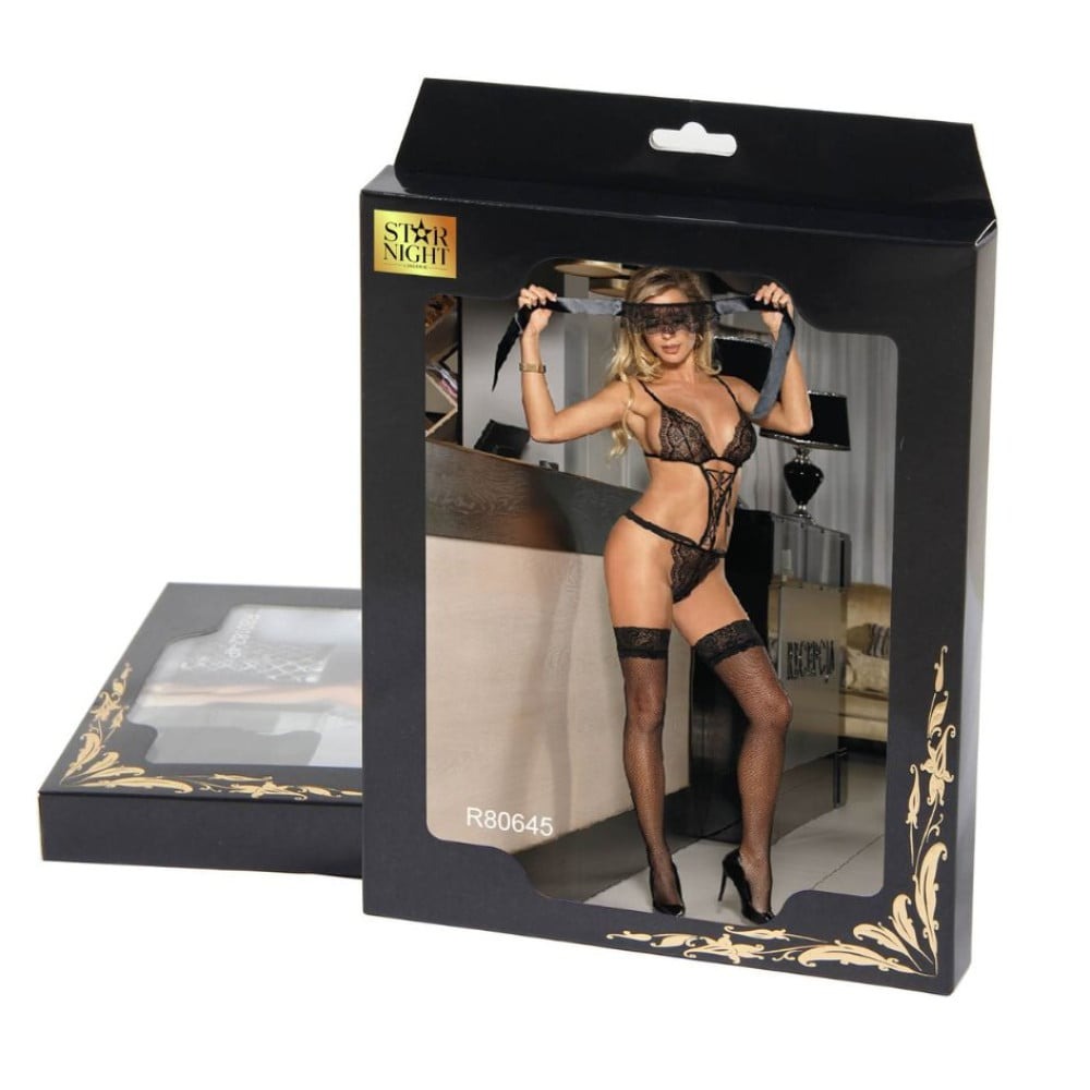 Різне - Комплект прозорої мереживної білизни Star Night Sheer Lace Teddy, чорний XS-S 4