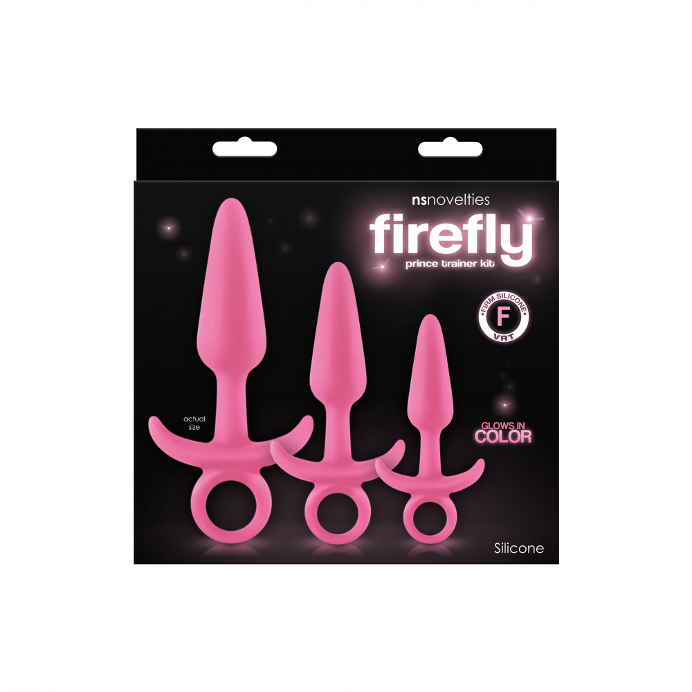 Секс игрушки - Набор светящихся анальных пробок NS Novelties FIREFLY PRINCE KIT PINK 1
