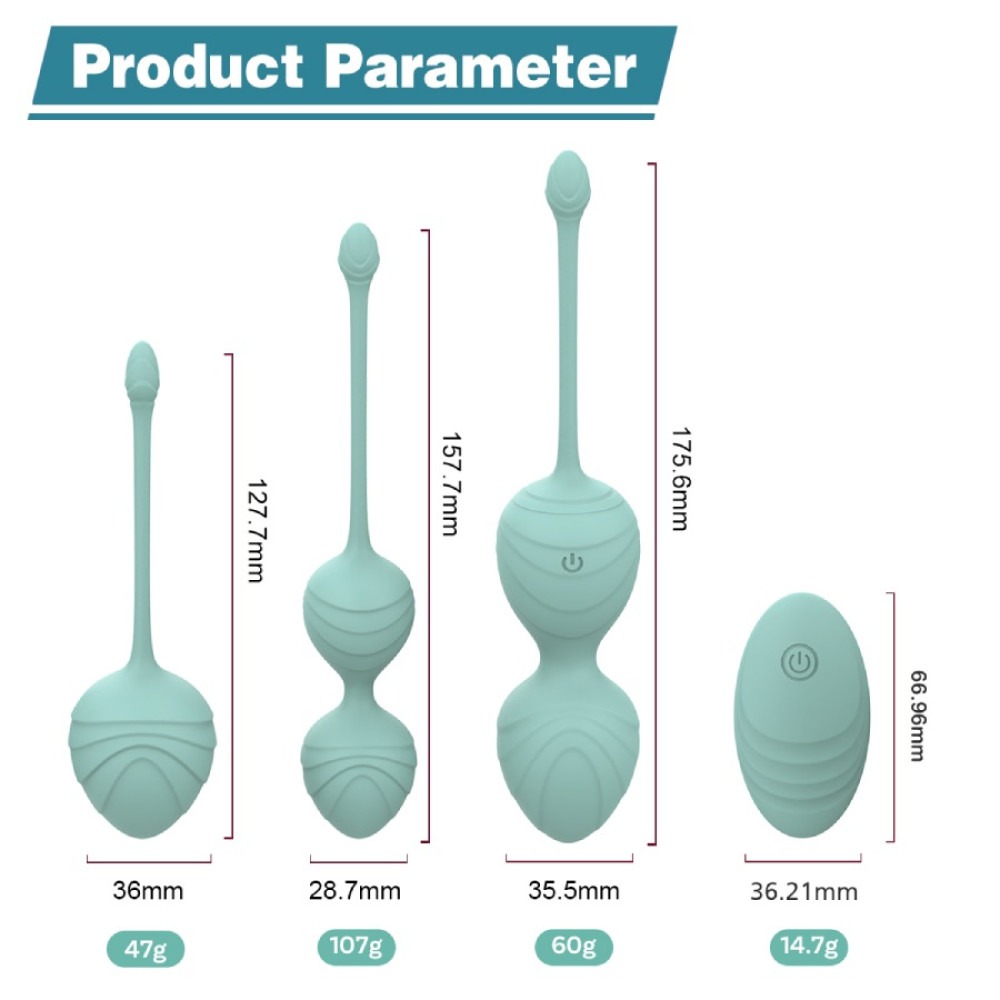 Вагинальные шарики и тренажеры - Набор вагинальных виброшариков Every Night Toys Audrey, 3 шт, с дистанционным пультом, бирюзовый 9