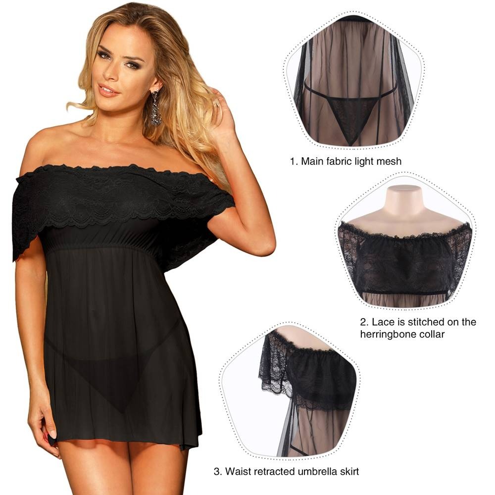 Різне - Сукня з відкритими плечима мережива Star Night зі стрінгами, чорна, M 2
