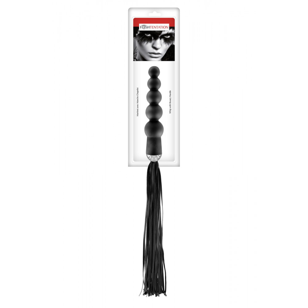 БДСМ плети, шлепалки, метелочки - Флоггер с ручкой - анальными бусами Fetish Tentation Whip with Rosary Handle 1