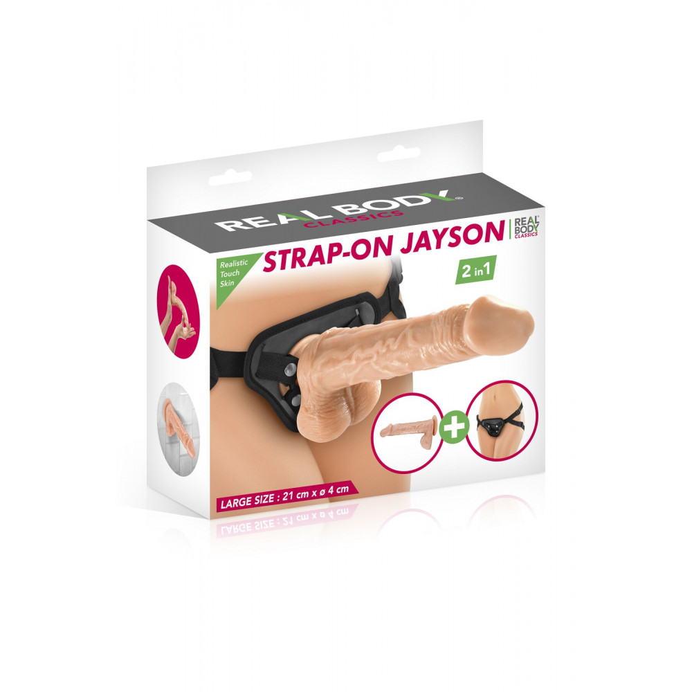 Фаллопротезы - Женский страпон-трусики 2в1 Real Body — Jayson: длина 21 см, диам. 4 см, трусики и фаллоимитатор 1