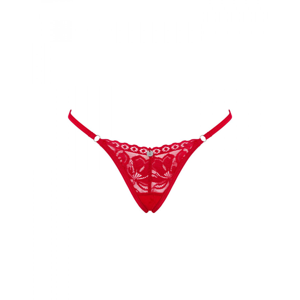 Чулки - Кружевные стринги Obsessive Lacelove thong M/L Red, низкая посадка 5