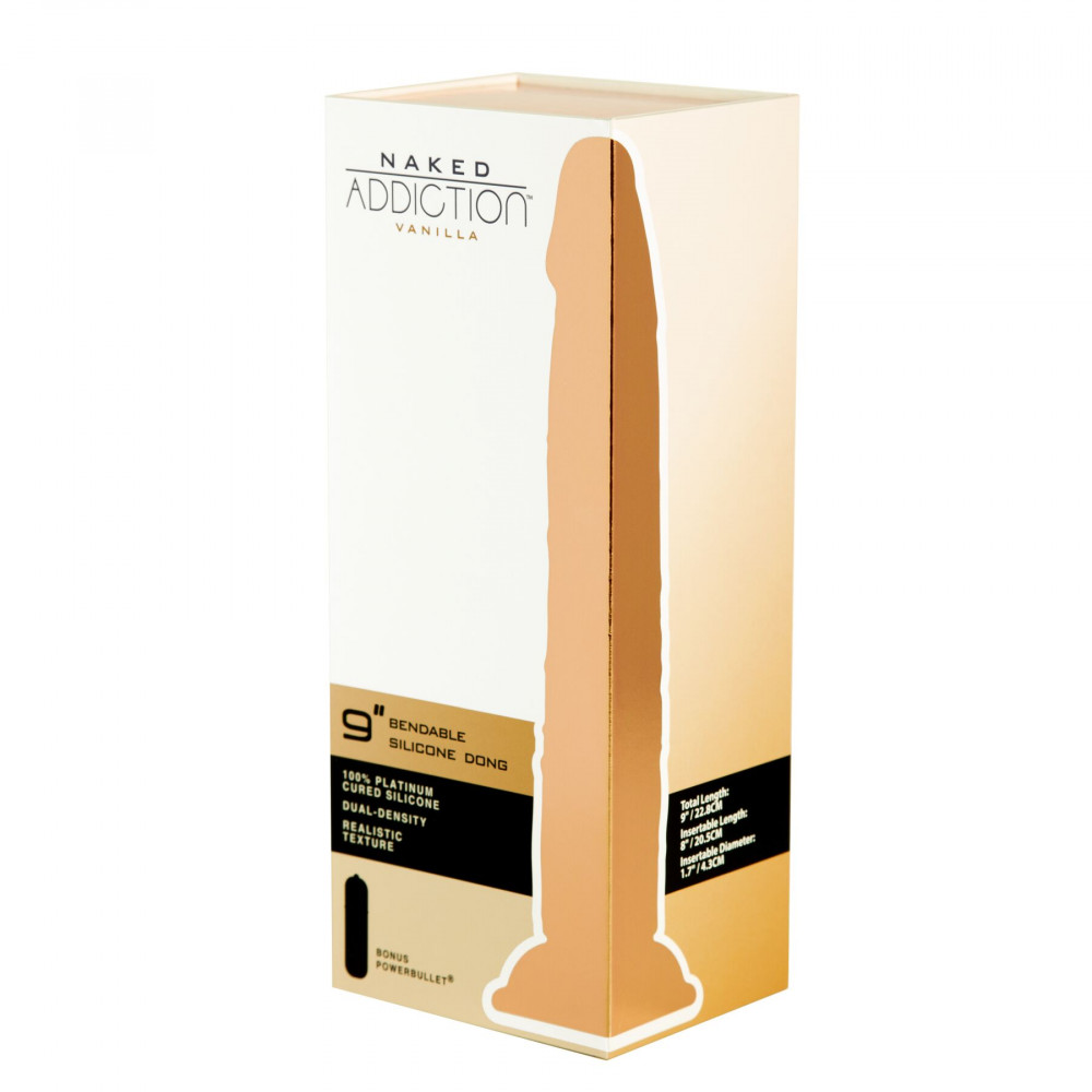Фаллоимитаторы на присоске, двойные - Фаллоимитатор Naked Addiction — 9″ Silicone Dual Density Bendable Dildo Vanilla, вибропуля в подарок 2
