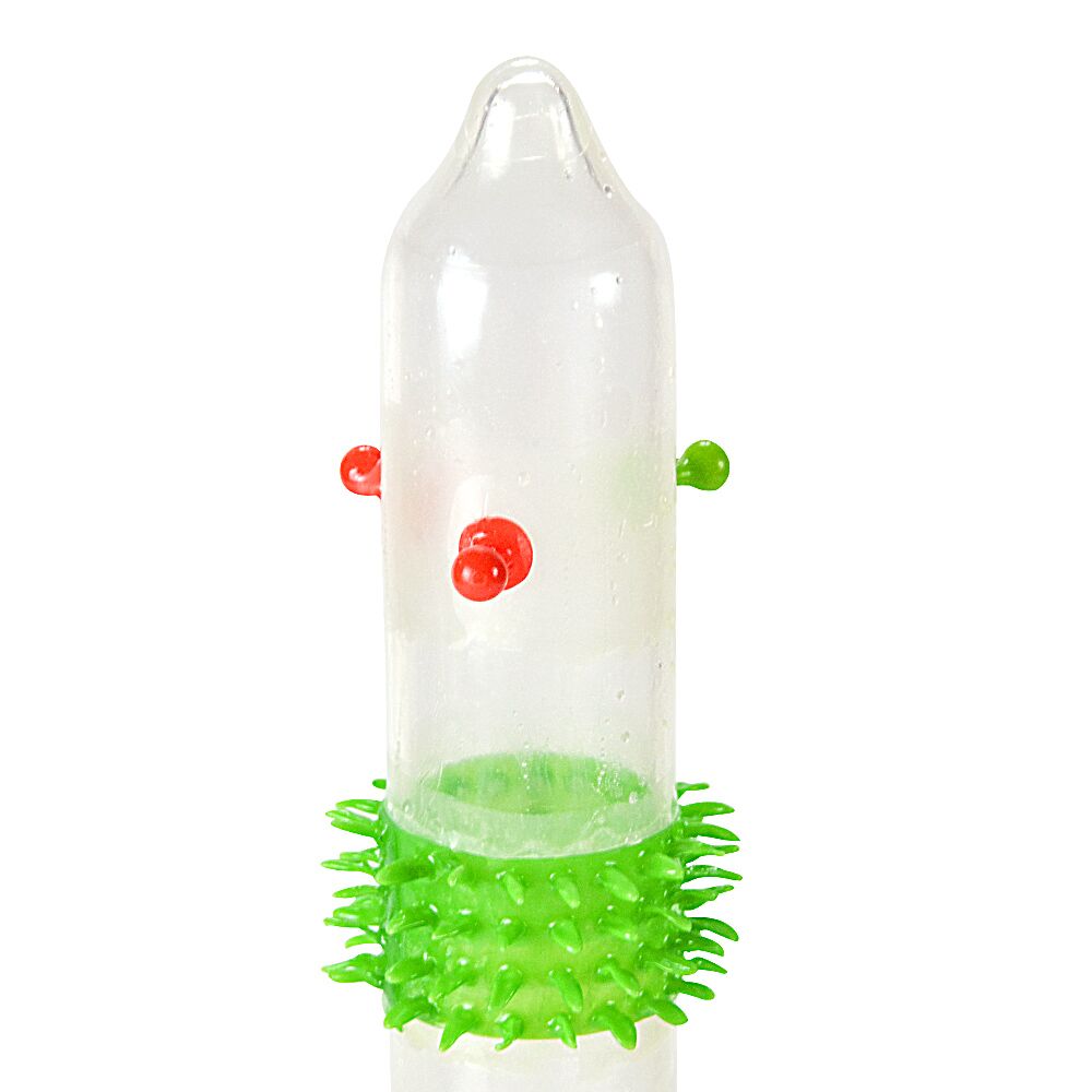 Ерегційні кільця без вібрації - Насадка на член Recare Spike Condom Pink (презерватив з кульками та рядами шипів) 1