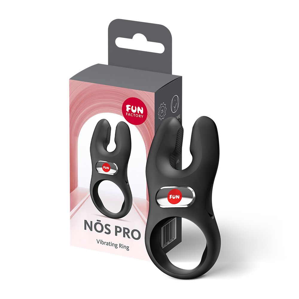 Ерекційні кільця з вібрацією - Ерекційне віброкільце з подвійною стимуляцією клітора Fun Factory NŌS PRO Black, 2 мотори 6