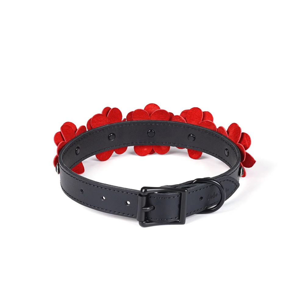  - Нашийник з повідцем Liebe Seele Flower Rhythm - Black and Red Leather Flowers collar with Leash 2