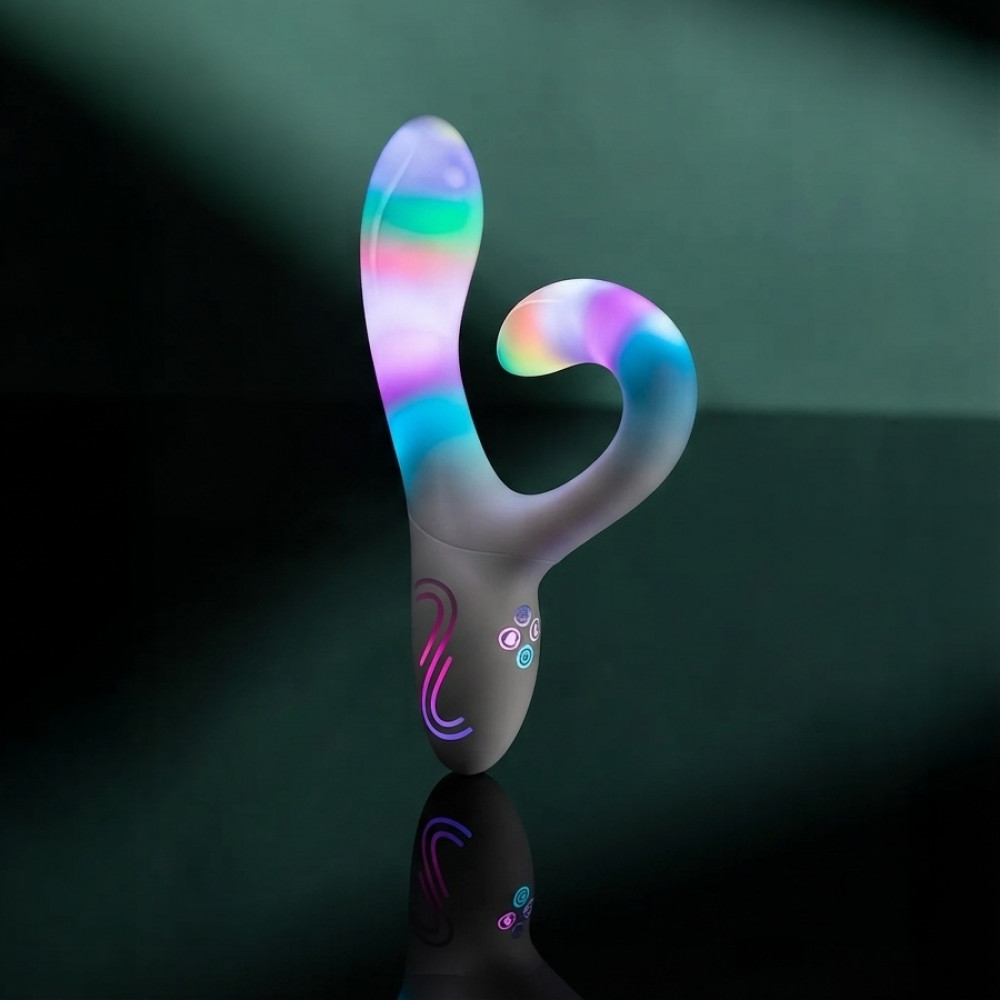 - Вібратор-кролик із RGB-підсвічуванням та додатком Paradise Illumination The Rabbit, білий, 21,6 см × 3,8 см