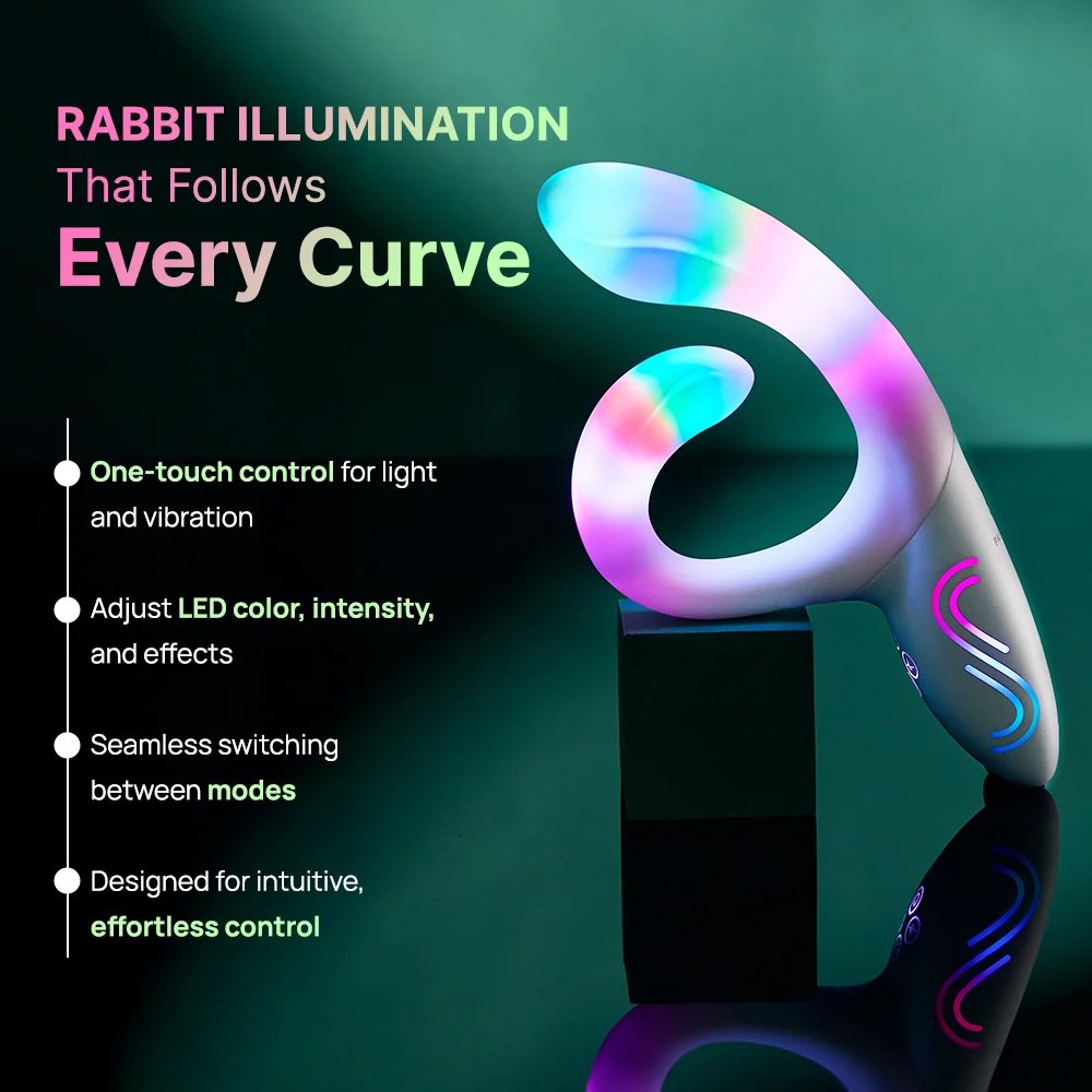 - Вібратор-кролик із RGB-підсвічуванням та додатком Paradise Illumination The Rabbit, білий, 21,6 см × 3,8 см 3
