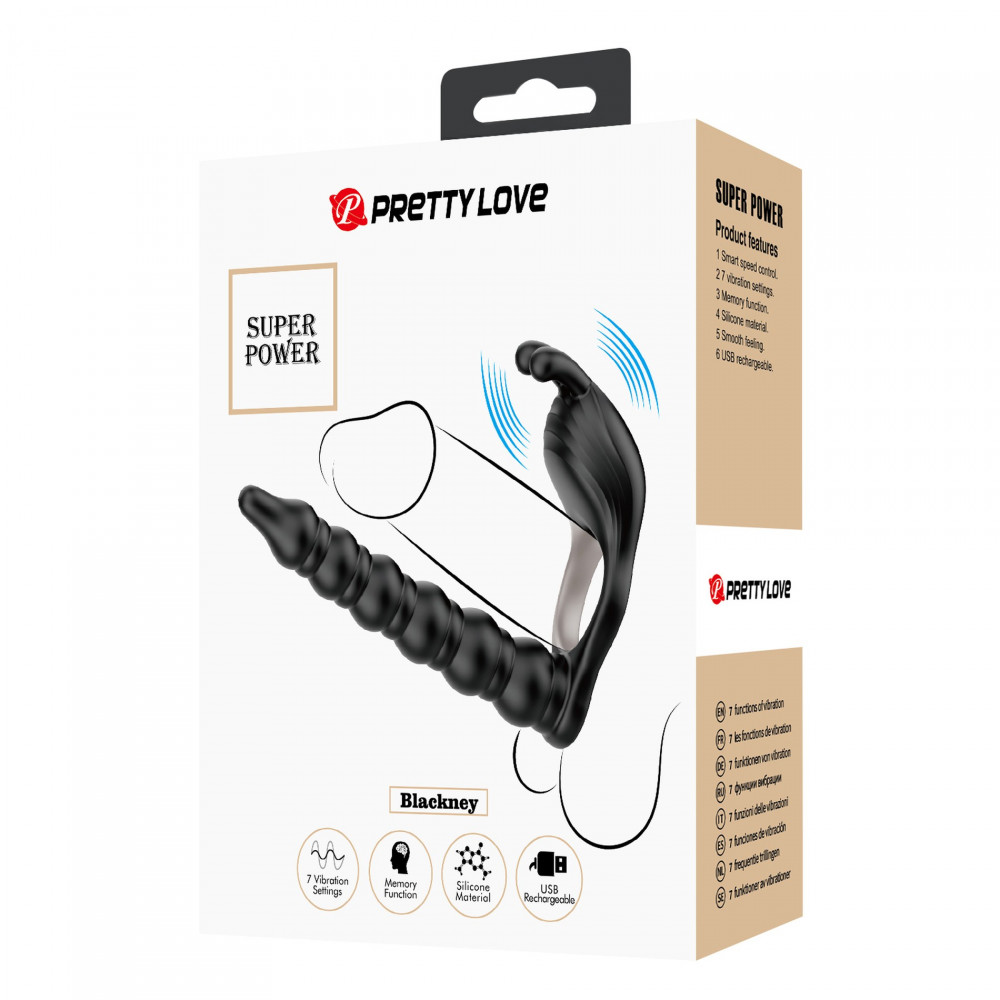 Эрекционные кольца с вибрацией - Виброкольцо с клиторальным и анальным стимулятором PRETTY LOVE Blackney, черное 9