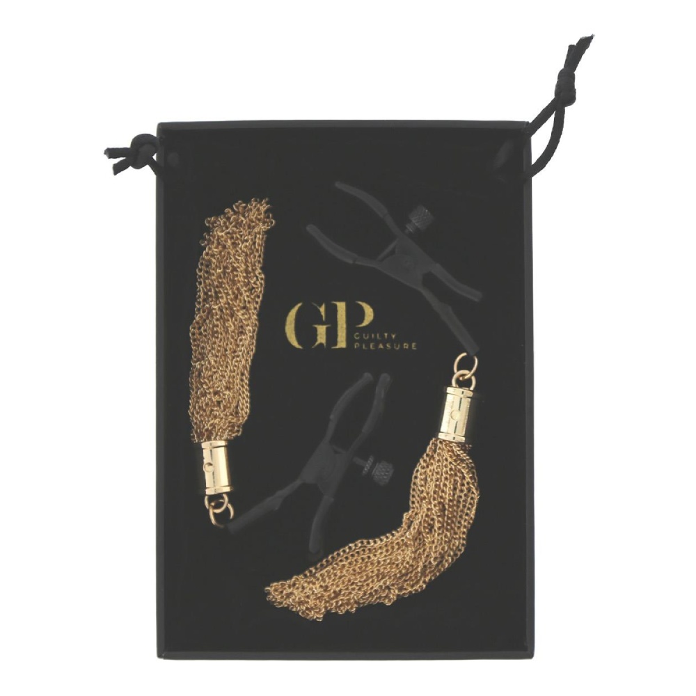  - Затискачі для сосків Guilty Pleasure Draped Desire Clamps, чорно-золоті 9