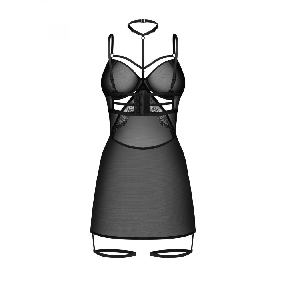 Сексуальні сукні - Бебі-дол Obsessive Arrowel Black chemise 2XL/3XL, з декоративним чокером та гартерами 1
