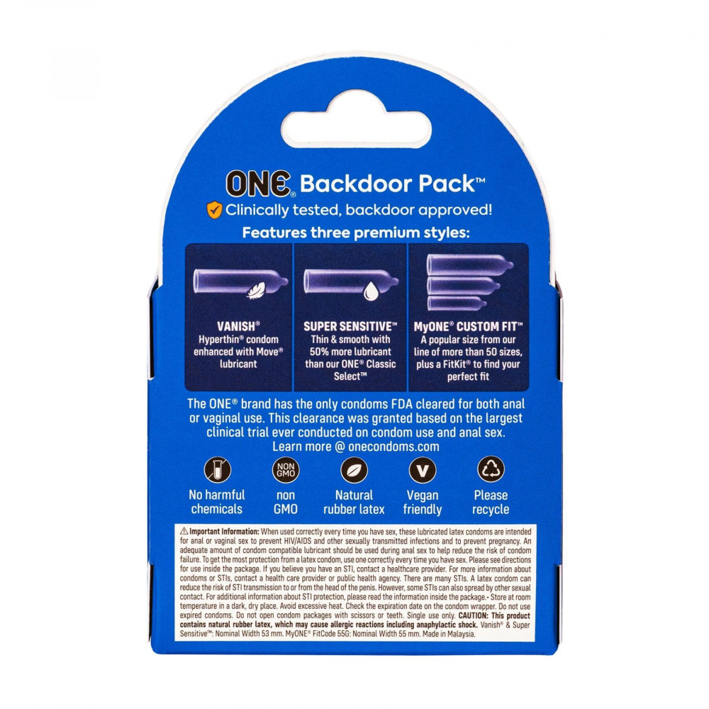 Секс игрушки - Презервативы ONE Backdoor 3 шт, картонная коробка (мятая упаковка!!!) 2