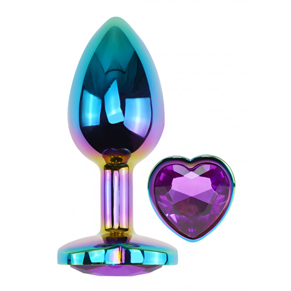 - Анальная пробка с кристаллом EGZO - Multicolor Heart Plug Purple size M 1