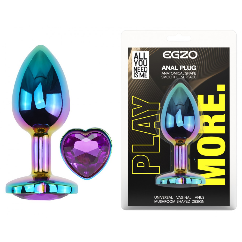 - Анальная пробка с кристаллом EGZO - Multicolor Heart Plug Purple size M