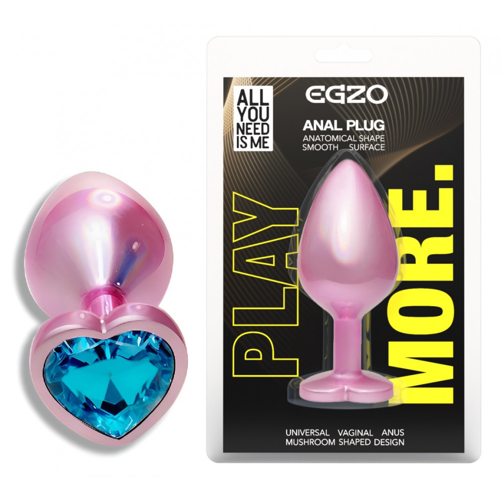Анальные игрушки без вибрации - Анальная пробка с кристаллом EGZO - Pink Perl Heart Plug Aqua, size S